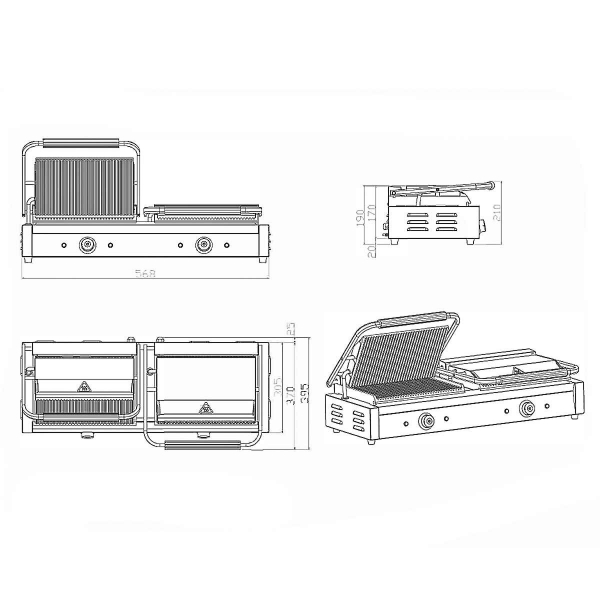 Elektro Kontaktgrill 568x395x210mm oben gerillt & unten glatt, 3,6kW - 24kg